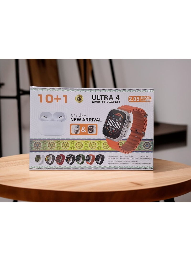 ساعة ذكية 10 في 1 تعمل باللمس بالكامل مع أحزمة متعددة الألوان قابلة  للاستبدال وسماعه بلوتوث